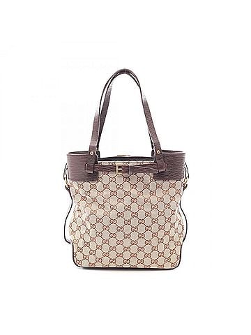 Gucci Gucci GG Canvas Tote Bag Handbag, and Leather, Women's, Beige/Brown, Item Number 107757 (view 1)