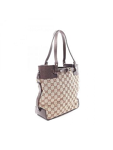 Gucci Gucci GG Canvas Tote Bag Handbag, and Leather, Women's, Beige/Brown, Item Number 107757 (view 2)
