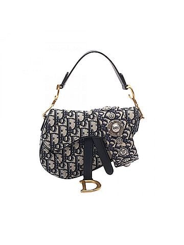 Christian Dior Christian Dior Dior Saddle Bag Mini Oblique 2-Way Handbag, Canvas and Leather, Women's, Navy/Beige (view 1)