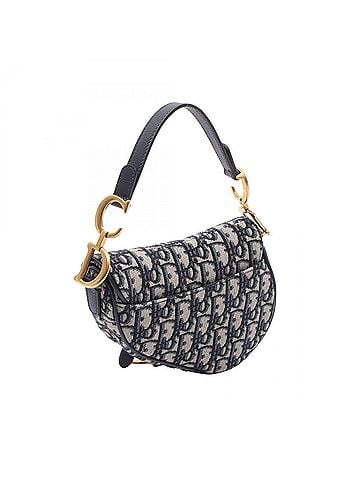 Christian Dior Christian Dior Dior Saddle Bag Mini Oblique 2-Way Handbag, Canvas and Leather, Women's, Navy/Beige (view 2)