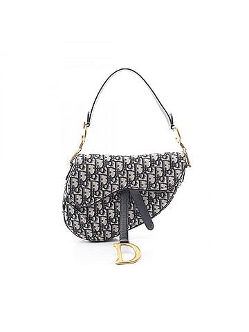 Christian Dior Christian Dior Dior Saddle Bag Oblique Jacquard Handbag, Canvas Leather, Women's, Beige/Navy (view 1)