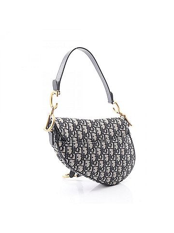 Christian Dior Christian Dior Dior Saddle Bag Oblique Jacquard Handbag, Canvas Leather, Women's, Beige/Navy (view 2)