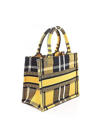 Christian Dior Christian Dior Dior BOOK TOTE Small Checkered Tote Bag Handbag Canvas Women's Yellow/Black (view 2)