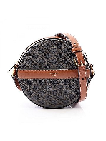 Céline Celine Triomphe Round Purse Shoulder Bag Handbag Coated Canvas Leather Women's Black/Brown (view 1)