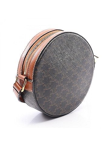 Céline Celine Triomphe Round Purse Shoulder Bag Handbag Coated Canvas Leather Women's Black/Brown (view 2)
