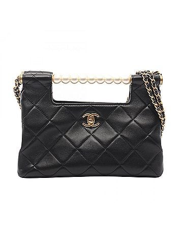 Chanel Chanel Matelassé Pearl Handle 2-Way Shoulder Bag/Handbag, Lambskin Leather, Women's, Black (view 1)