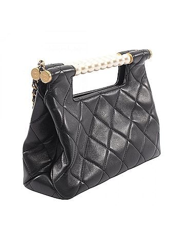 Chanel Chanel Matelassé Pearl Handle 2-Way Shoulder Bag/Handbag, Lambskin Leather, Women's, Black (view 2)