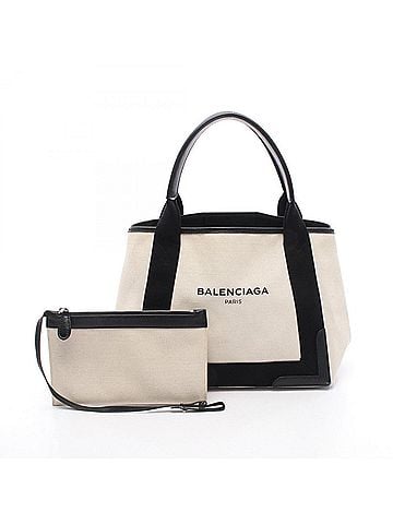 Balenciaga Balenciaga NAVY CABAS S Navy Cabas Tote Bag Handbag Canvas Leather Women's White/Black 339933 (view 1)
