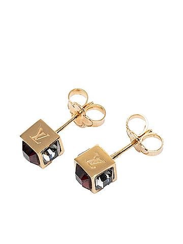 Louis Vuitton Louis Vuitton Gamble Cube Stud Earrings M75479 Gold Plated Swarovski Women's LOUIS VUITTON (view 1)