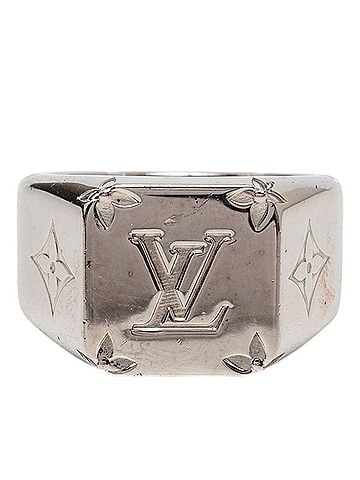 Louis Vuitton Louis Vuitton Monogram Signet Ring, Finger #M, M62487, Silver Metal, Men's, LOUIS VUITTON (view 1)