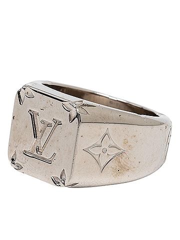 Louis Vuitton Louis Vuitton Monogram Signet Ring, Finger #M, M62487, Silver Metal, Men's, LOUIS VUITTON (view 2)