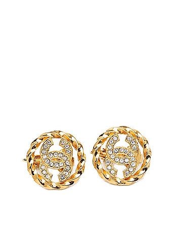 Chanel Chanel Coco Mark Round Earrings, Gold Plated, Rhinestone, Women's CHANEL (view 1)