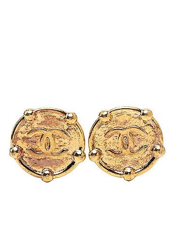 Chanel Chanel Vintage Coco Mark Round Earrings, Gold Plated, Women's CHANEL (view 1)