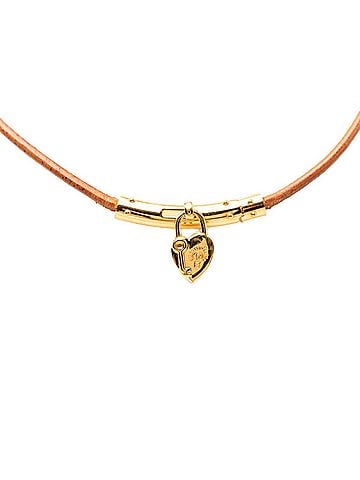 Hermès Hermes Viviride Heart Cadena Motif Choker Gold Brown Plated Leather Women's HERMES (view 1)