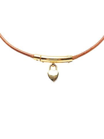 Hermès Hermes Viviride Heart Cadena Motif Choker Gold Brown Plated Leather Women's HERMES (view 2)