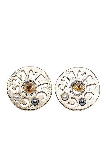 Chanel Chanel Logo Earrings A19C Gold Plated Faux Pearl Rhinestone Women's CHANEL (view 1)