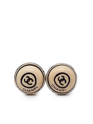 Chanel Chanel Coco Mark Round Earrings 00T Silver Beige Metal Women's CHANEL (view 1)