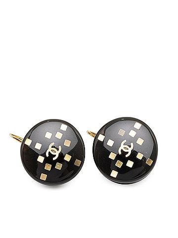 Chanel Chanel Coco Mark Earrings 01A Gold Black Plated Plastic Women's CHANEL (view 1)