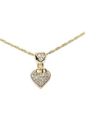Christian Dior Christian Dior Dior CD Logo Heart Motif Necklace, Gold Plated Rhinestone, Women's. (view 1)