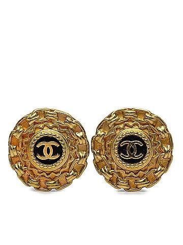Chanel Chanel Coco Mark Vintage Earrings 95P Gold Black Plated Women's CHANEL (view 1)
