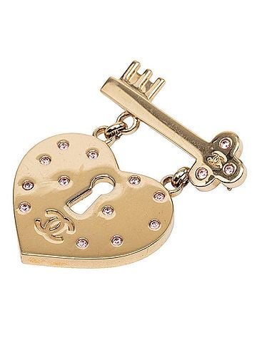 Chanel Chanel Coco Mark Heart Lock Key Brooch 02P Gold Pink Plated Rhinestone Women's CHANEL (view 1)