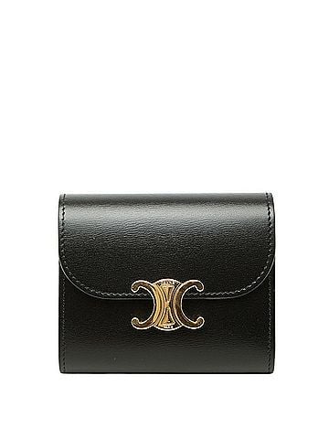 Céline Celine Triomphe Tri-fold Wallet Small Flap Black Leather Women's CELINE (view 1)