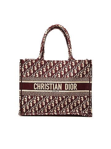 Christian Dior Christian Dior Dior Oblique Embroidery Book Tote Medium Bag Shoulder Wine Red Beige Canvas Women's (view 1)