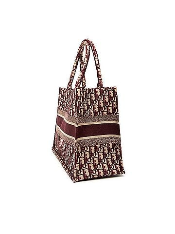 Christian Dior Christian Dior Dior Oblique Embroidery Book Tote Medium Bag Shoulder Wine Red Beige Canvas Women's (view 2)