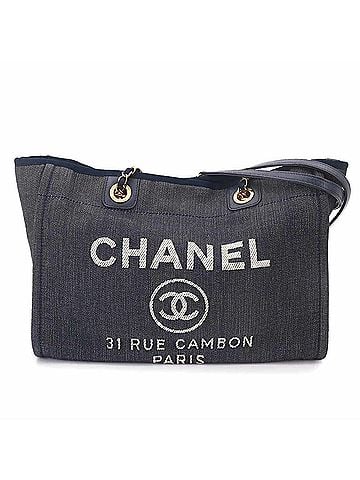 Chanel Chanel Deauville MM Chain Tote Handbag, Denim Navy, A67001, Gold Hardware. (view 1)