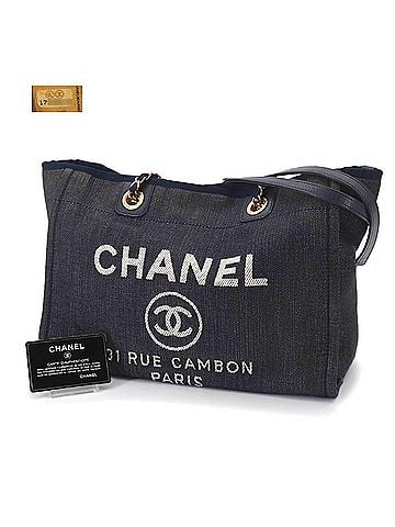 Chanel Chanel Deauville MM Chain Tote Handbag, Denim Navy, A67001, Gold Hardware. (view 2)