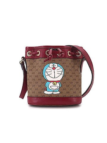 Gucci Gucci Doraemon Mini GG Supreme Bucket Bag Shoulder Handbag Brown Red 647801 (view 1)