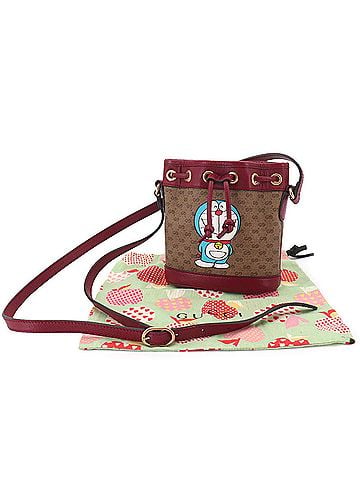 Gucci Gucci Doraemon Mini GG Supreme Bucket Bag Shoulder Handbag Brown Red 647801 (view 2)