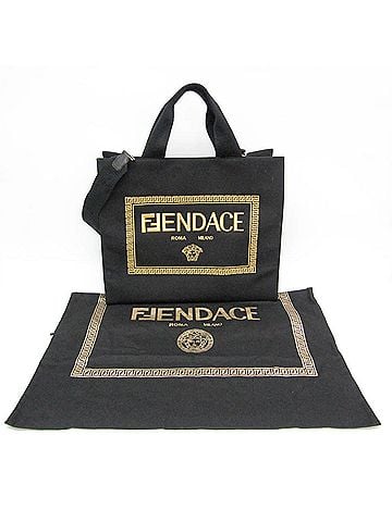 Fendi Fendi FENDI X Versace FENDACE 1006607 Men,Women Canvas Shoulder Bag,Tote Bag Gold,Black (view 2)