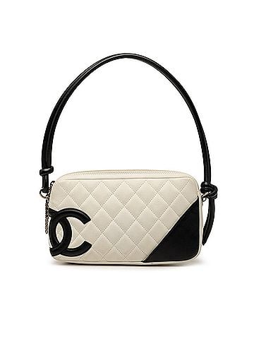 Chanel Chanel Cambon Line Coco Mark Handbag One Shoulder White Black Lambskin Women's CHANEL (view 1)