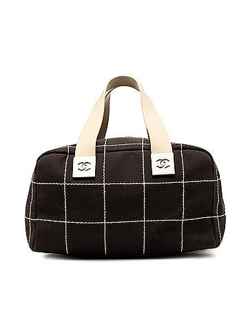 Chanel Chanel Chocolate Bar Coco Mark Handbag Boston Bag Black Beige Canvas Leather Women's CHANEL (view 1)