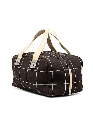 Chanel Chanel Chocolate Bar Coco Mark Handbag Boston Bag Black Beige Canvas Leather Women's CHANEL (view 2)