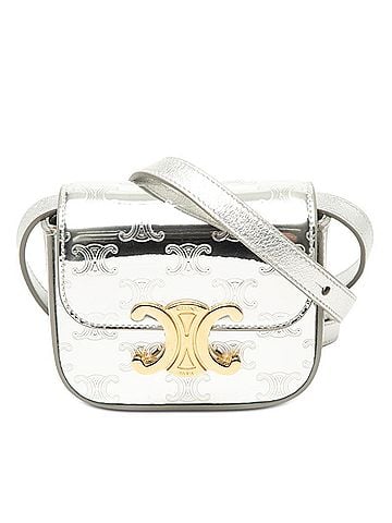 Céline Celine Triomphe Mini Claude Crossbody Shoulder Bag/Pouch, Silver Patent Leather, Women's CELINE (view 1)