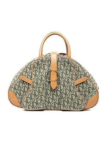 Christian Dior Christian Dior Dior Trotter Double Saddle Bag Jacquard Handbag Green Beige Canvas Leather Women's (view 1)