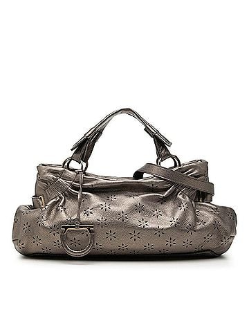 Salvatore Ferragamo Salvatore Ferragamo Gancini Perforated Handbag/Shoulder Bag, 2-Way, Bronze/Brown Leather, Women's. (view 1)