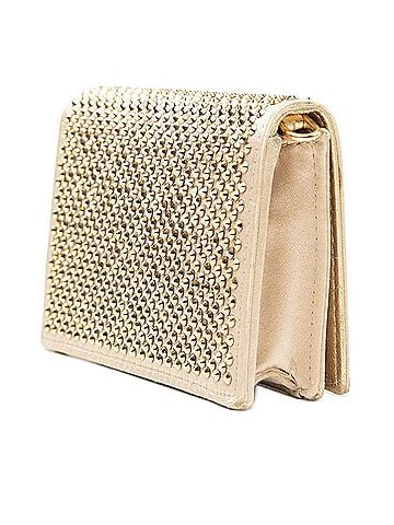 Prada Prada Triangle Logo Plate Mini Chain Shoulder Bag 1MR024 Gold Beige Satin Crystal Leather Women's PRADA (view 2)
