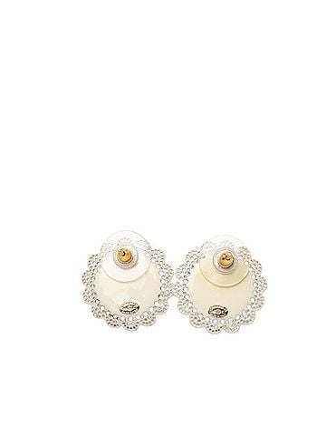 Chanel Chanel Coco Mark Flower Motif Round Stud Earrings, B15K Stamped, White Faux Pearl Plated, Women's CHANEL (view 2)