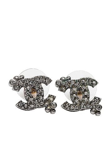 Chanel Chanel Coco Mark Stud Earrings, 09P Engraving, Silver Metal Rhinestone, Women's CHANEL (view 1)