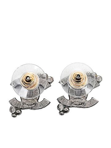 Chanel Chanel Coco Mark Stud Earrings, 09P Engraving, Silver Metal Rhinestone, Women's CHANEL (view 2)