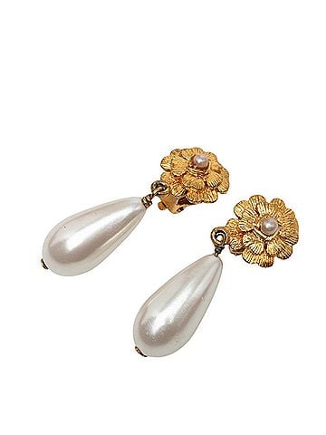 Chanel Chanel Camellia Vintage Swing Earrings, 93A Stamp, Gold and White Plated, Faux Pearl, Women's. (view 1)