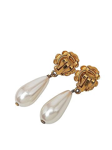 Chanel Chanel Camellia Vintage Swing Earrings, 93A Stamp, Gold and White Plated, Faux Pearl, Women's. (view 2)