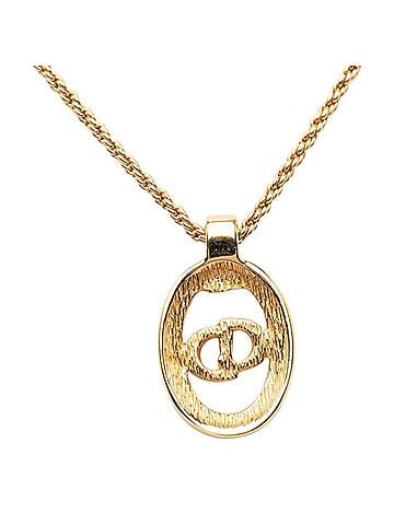 Christian Dior Christian Dior Dior CD Logo Oval Chain Pendant Necklace Gold Plated Rhinestone Women's (view 2)