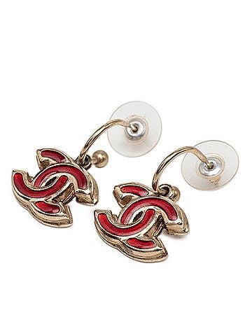 Chanel Chanel Coco Mark Hoop Earrings, 08P Engraving, Gold and Red Plated, Women's CHANEL (view 1)
