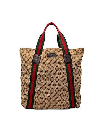 Gucci Gucci GG Canvas Sherry Line Tote Bag 189669 Beige Leather Women's GUCCI (view 1)