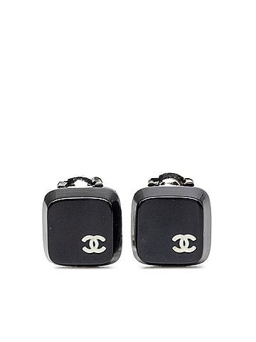 Chanel Chanel Coco Mark Keycap Motif Earrings, 00T Engraving, Black Plastic Metal, Women's CHANEL (view 1)