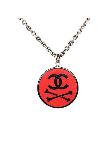 Chanel Chanel Coco Mark Bone Motif Chain Pendant Necklace, 03P Engraving, Black with Red Plating, Plastic, Women's. (view 1)